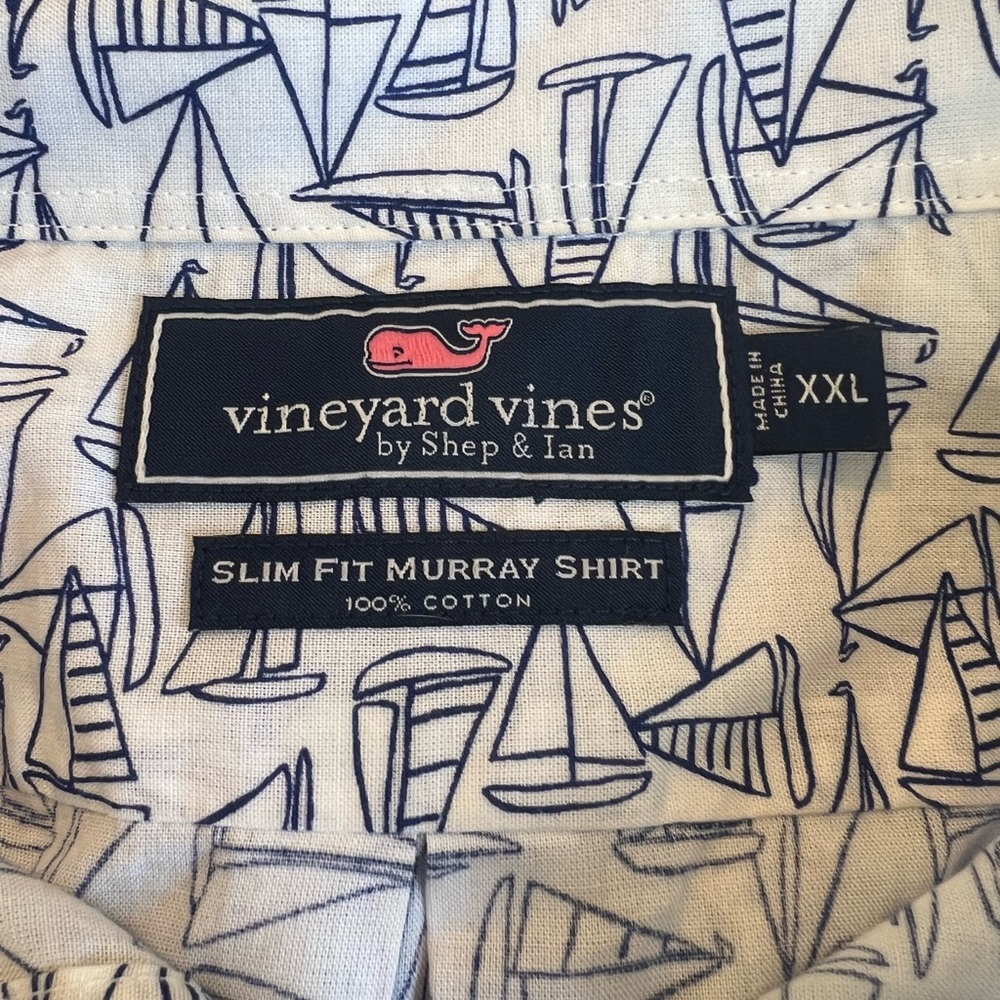 Vineyard Vines Murray Shurt Slim Fit Navy White Sailboats Button Down Shirt XXL - Picture 3 of 7